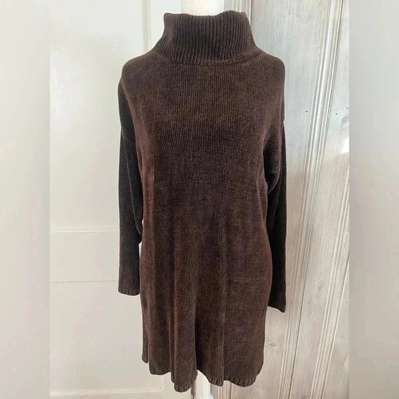 VTG 90s BLOOMINGDALES Brown tunic chenille pull over Turtleneck|S old money - Picture 1 of 11